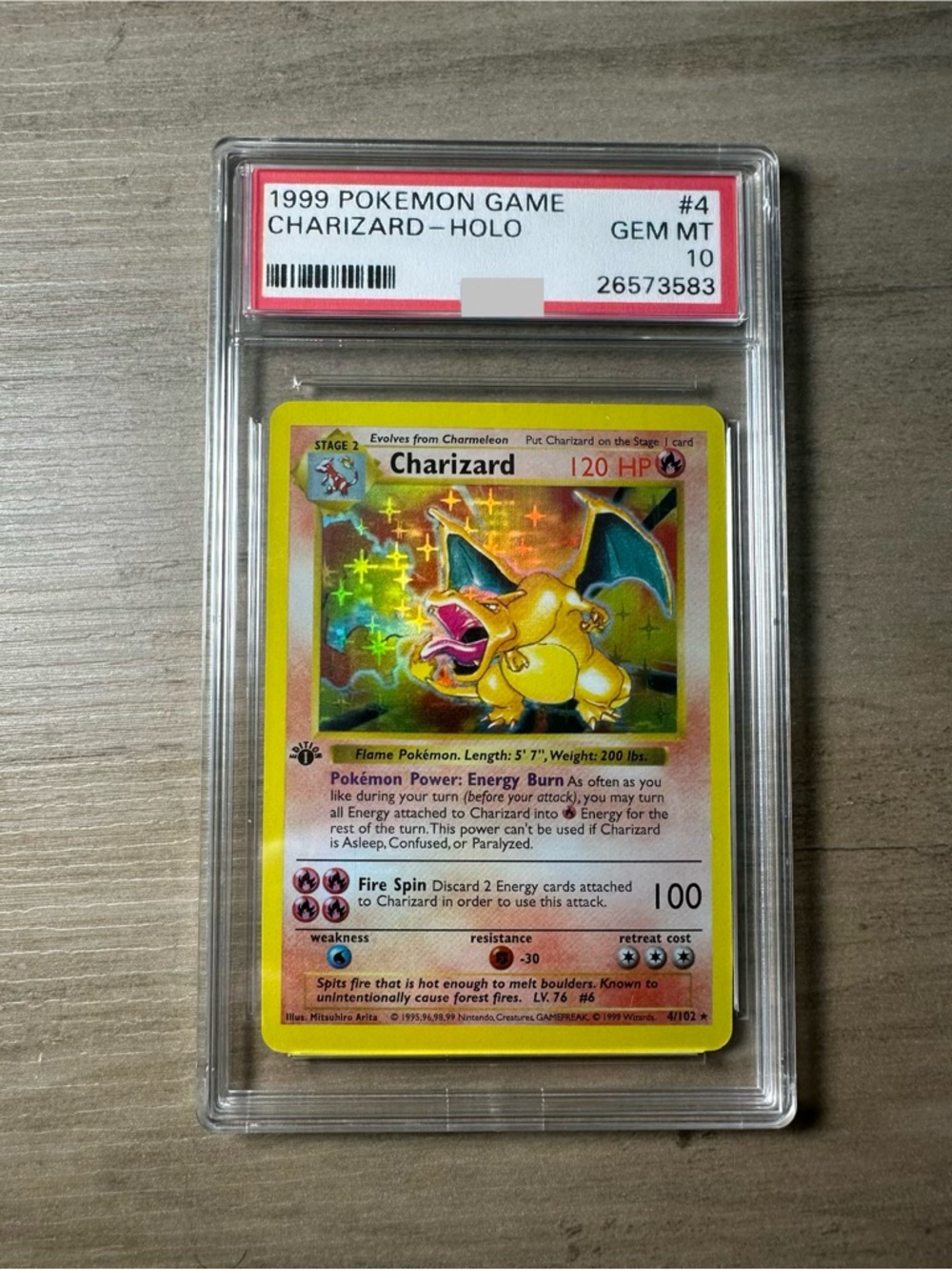 Charizard Holo Gem Mint 10 1999 Pokemon Game #4 Novelty Card.